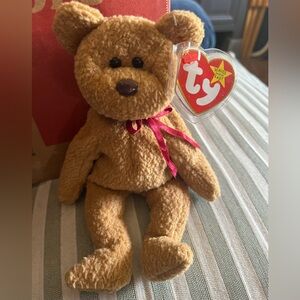NWT Ty Beanie Baby Brown Bear with Red Ribbon